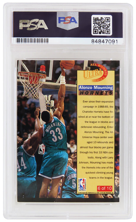 Alonzo Mourning Signed Charlotte Hornets 1992-93 Fleer Ultra All Rookie Series Card #6 (PSA Encapsulated - Auto Grade 10)