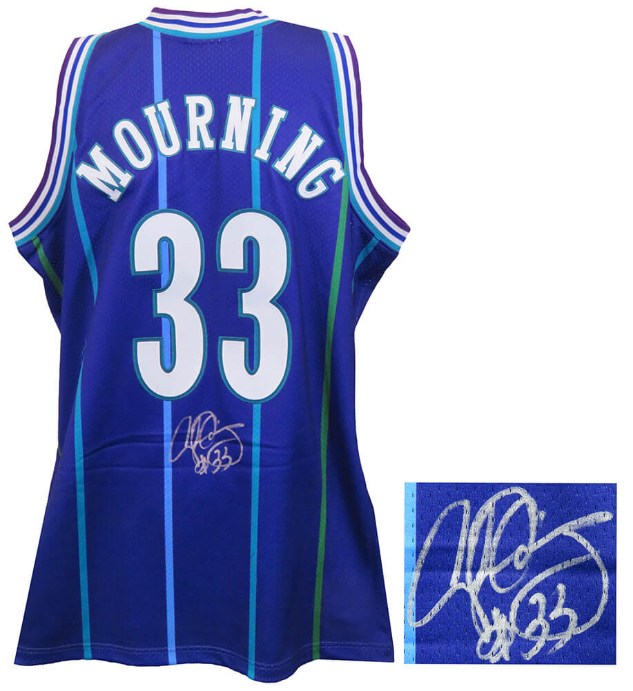 Alonzo Mourning Signed Charlotte Hornets Throwback 1994 Purple M&N Authentic Basketball Jersey