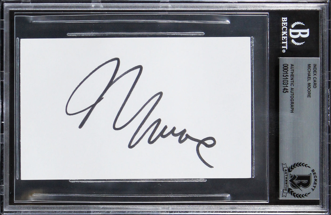 Michael Moore Fahrenheit 911 Authentic Signed 3x5 Index Card BAS Slabbed