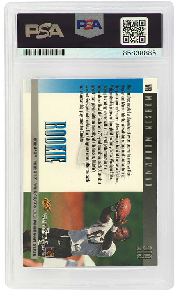 Muhsin Muhammad Signed Carolina Panthers 1996 Donruss Rookie Football Card #219 - (PSA Encapsulated)