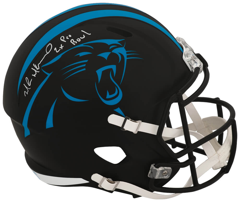 Muhsin Muhammad Signed Carolina Panthers 2022 Alternate Black Riddell Full Size Speed Replica Helmet w/2x Pro Bowl