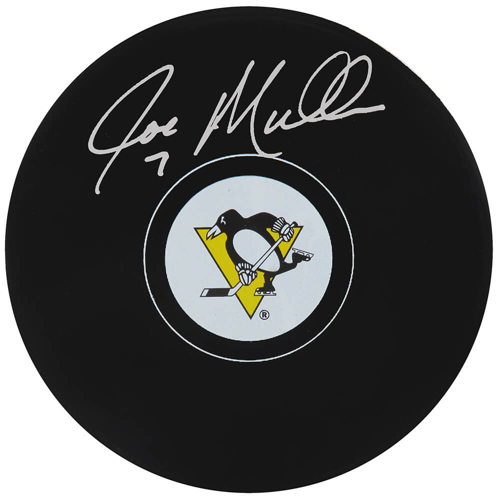 Joe Mullen Signed Pittsburgh Penguins Logo Hockey Puck