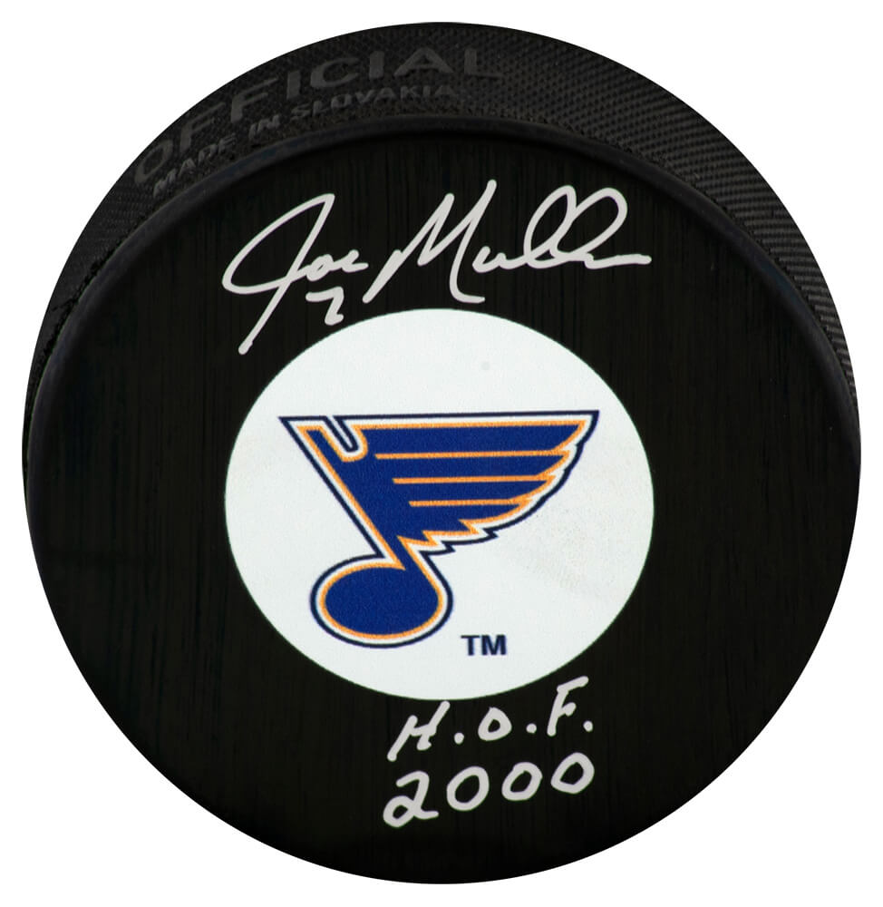 Joe Mullen Signed St Louis Blues Logo Hockey Puck w/HOF 2000