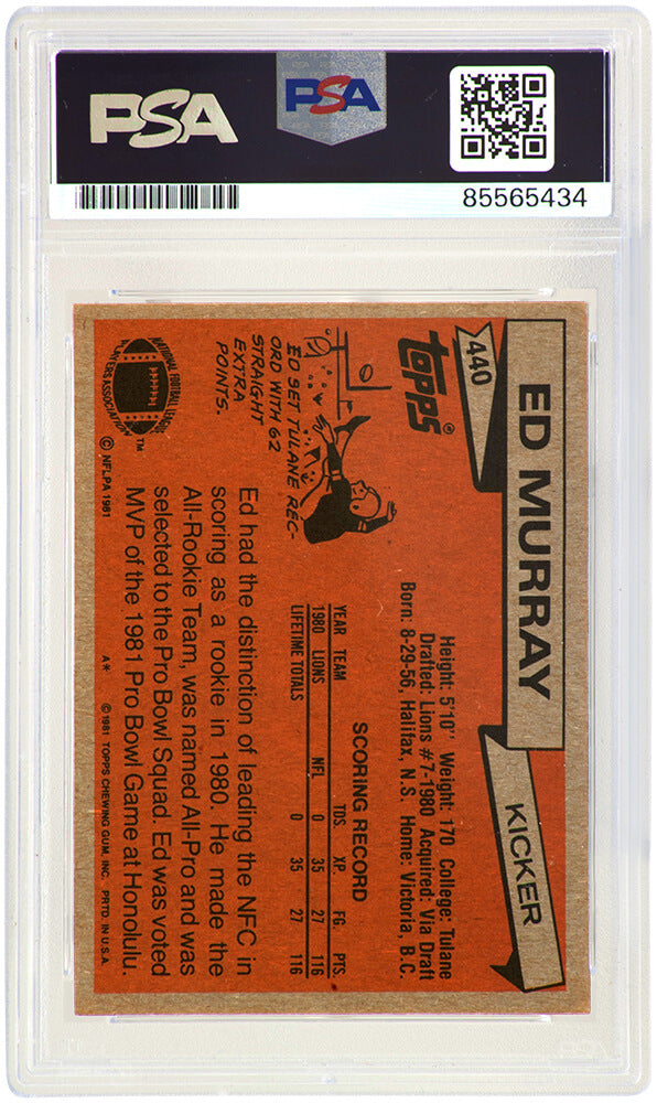 Eddie Murray Signed Detroit Lions 1981 Topps Rookie Football Trading Card #440 - (PSA Encapsulated)