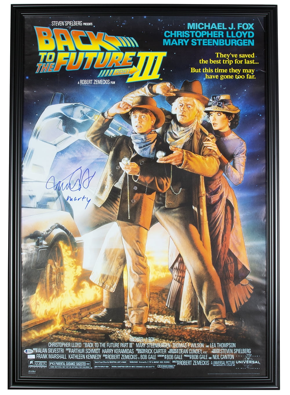 Michael J. Fox Signed Framed Back To The Future 3 32x46 Movie Poster Insc BAS
