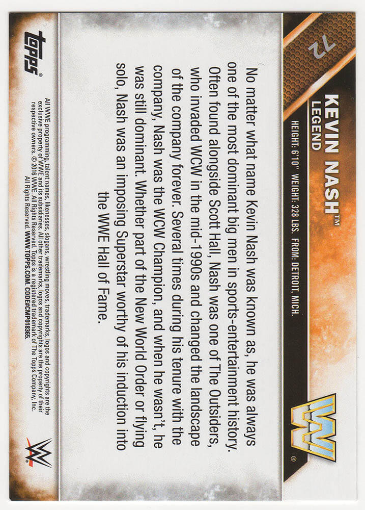 Kevin Nash Signed 2016 Topps WWE Wrestling Card #72