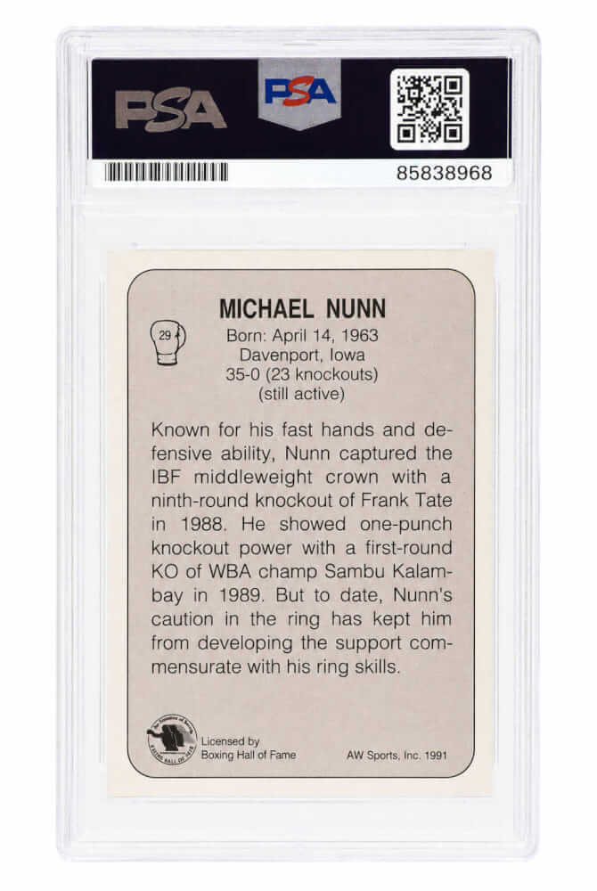 Michael 'Second To' Nunn Signed 1991 All World Boxing Trading Card #29 - (PSA Encapsulated)