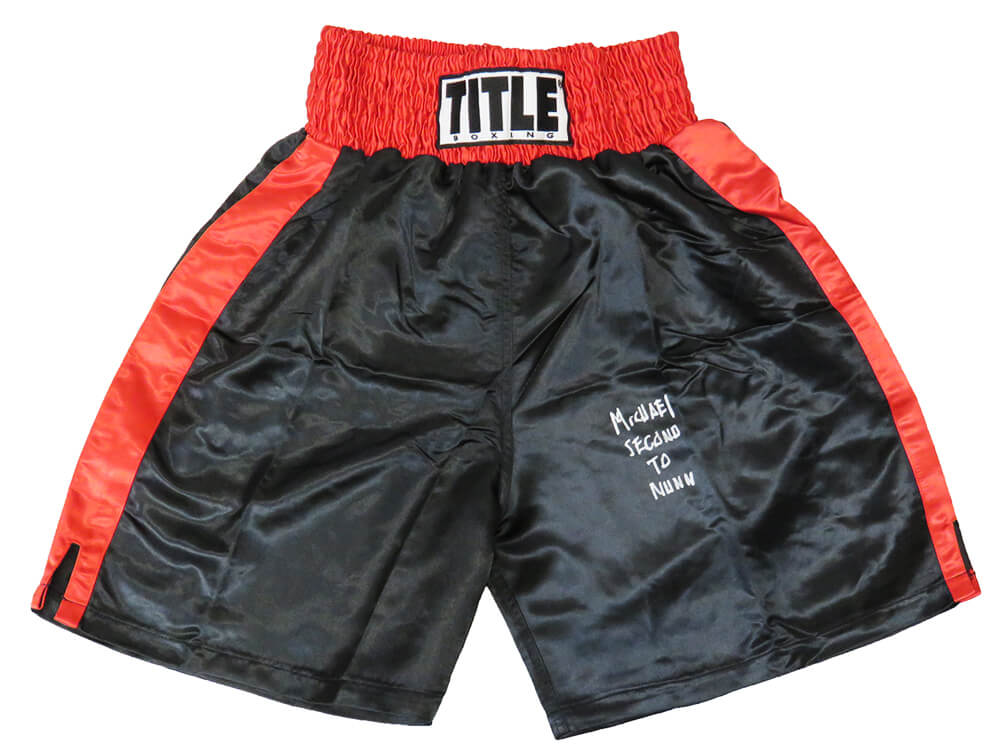 Michael Nunn Signed Title Black With Red Trim Boxing Trunks w/Second To Nunn