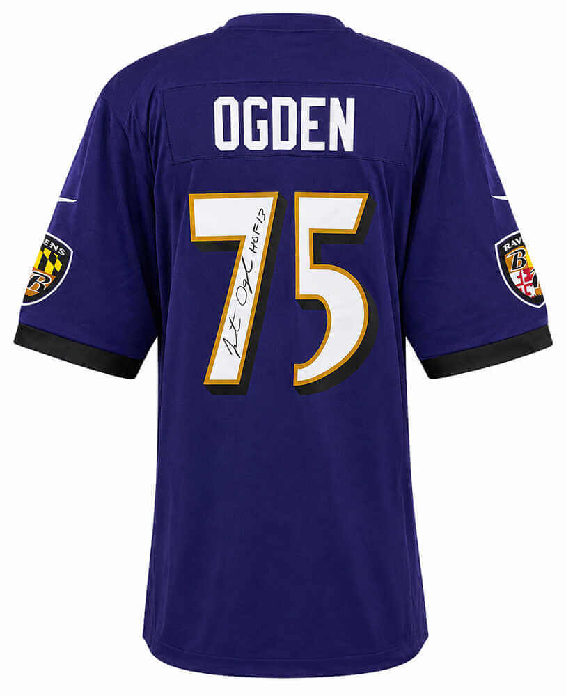 Jonathan Ogden Signed Baltimore Ravens Purple Nike Replica Football Jersey w/HOF'13