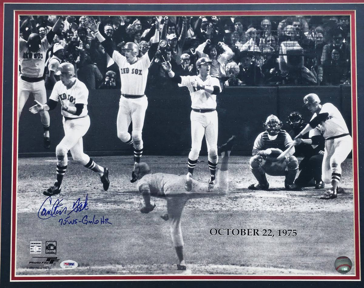 Carlton Fisk Autographed Framed 16x20 Photo Boston Red Sox "75 WS-Gm6 HR" PSA/DNA #S92715