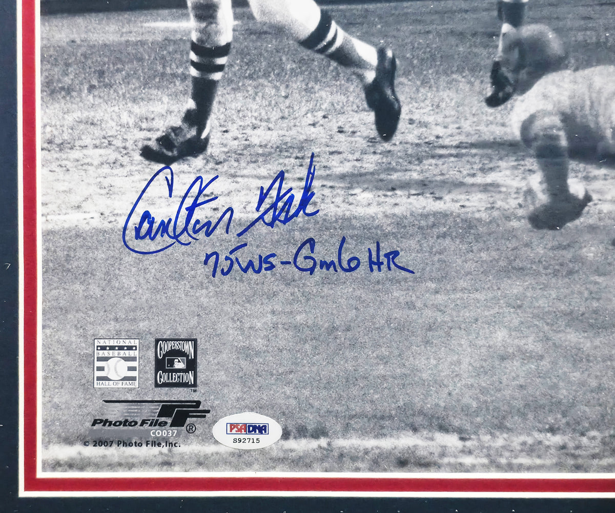 Carlton Fisk Autographed Framed 16x20 Photo Boston Red Sox "75 WS-Gm6 HR" PSA/DNA #S92715