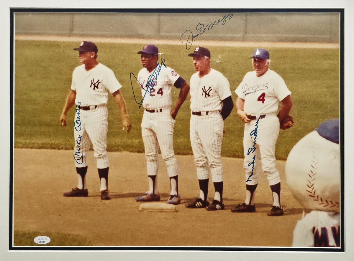 New York Baseball Legends Autographed Framed 16x20 Photo With 4 Signatures Including Mickey Mantle & Joe DiMaggio JSA #ZZ10735