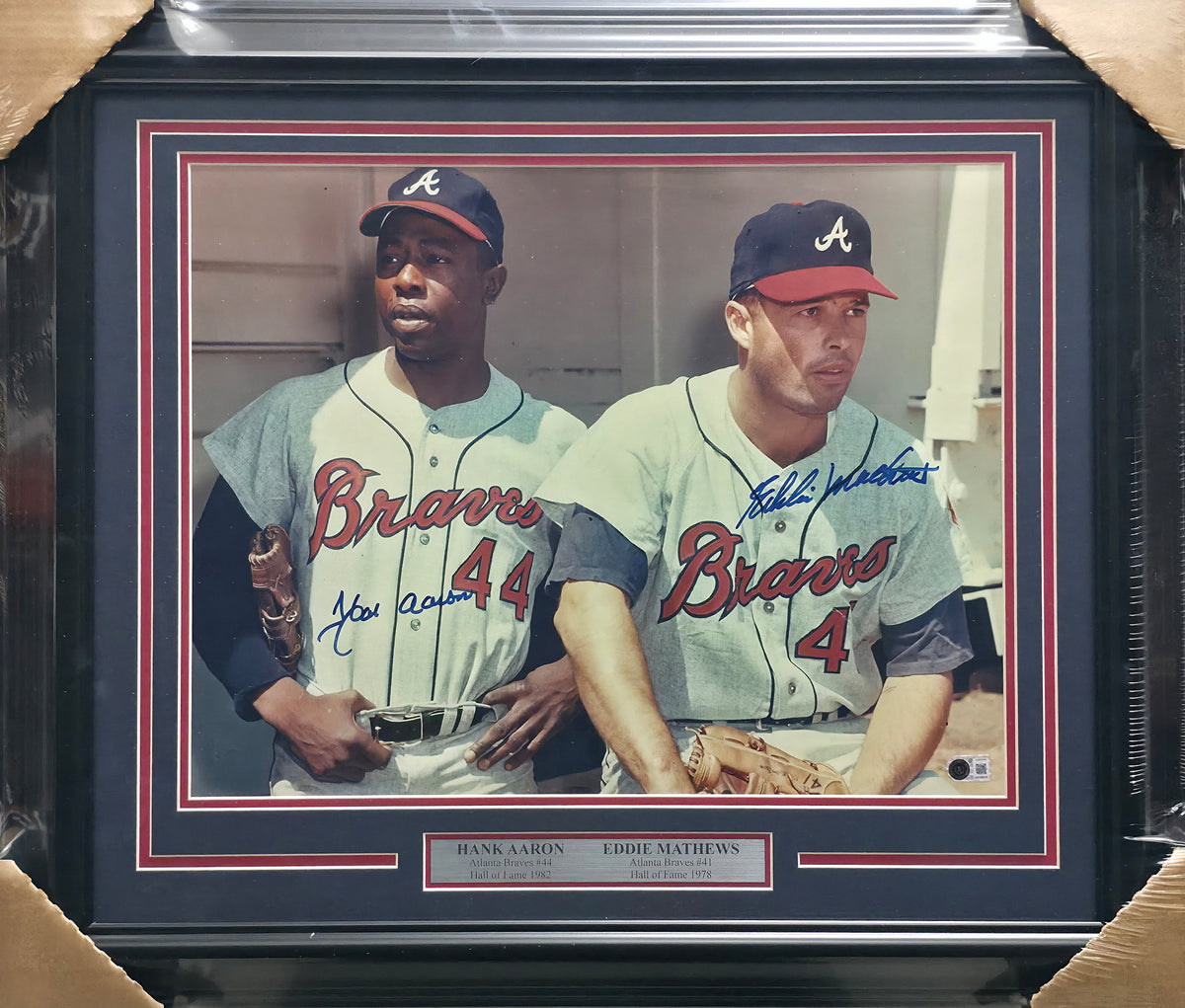 Hank Aaron & Eddie Mathews Autographed Framed 16x20 Photo Atlanta Braves Beckett BAS #AG020304