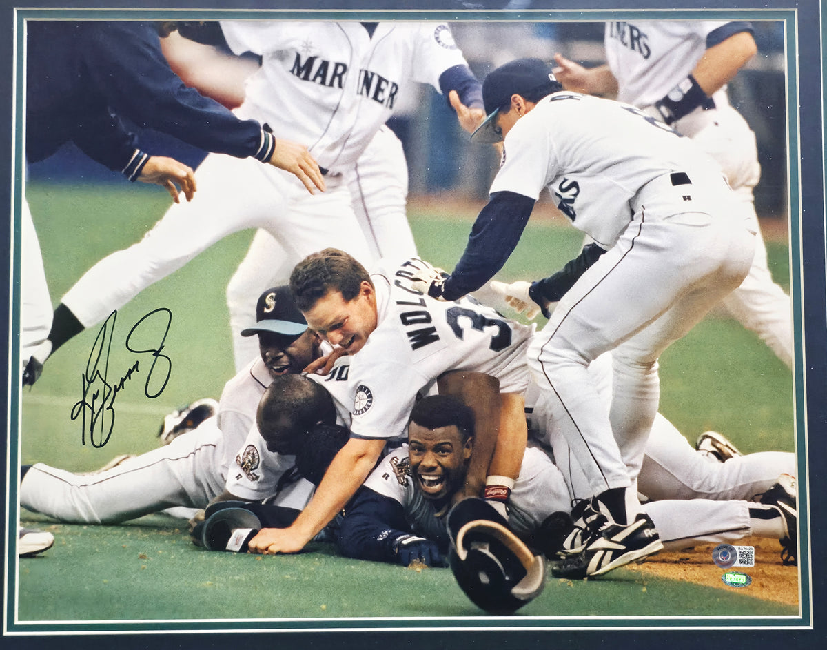 Ken Griffey Jr. Autographed Framed 16x20 Photo Seattle Mariners The Dogpile Beckett BAS QR #BA78429