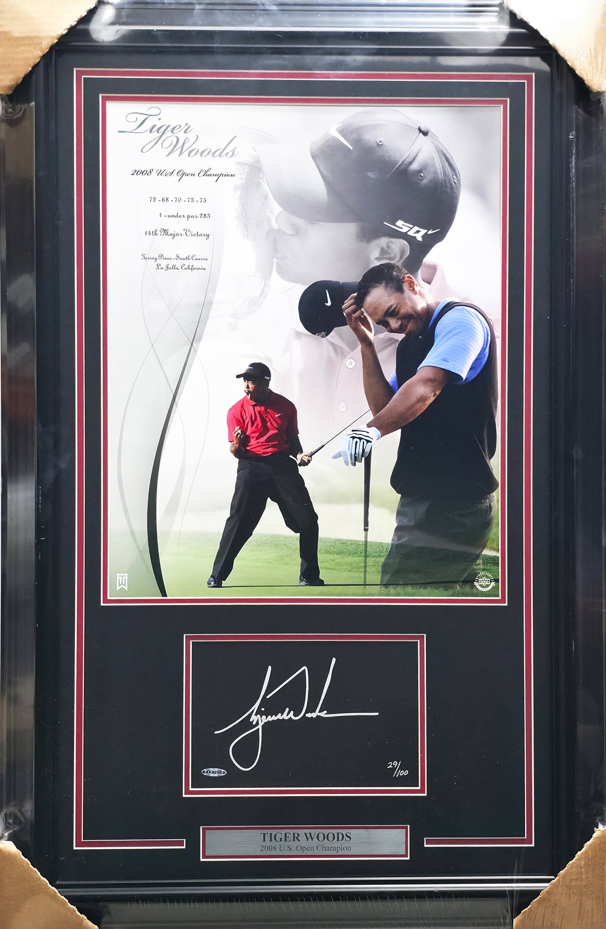 Tiger Woods Autographed Framed 16x20 Photo Cut Signature Collage #29/100 UDA Holo #BAK22662