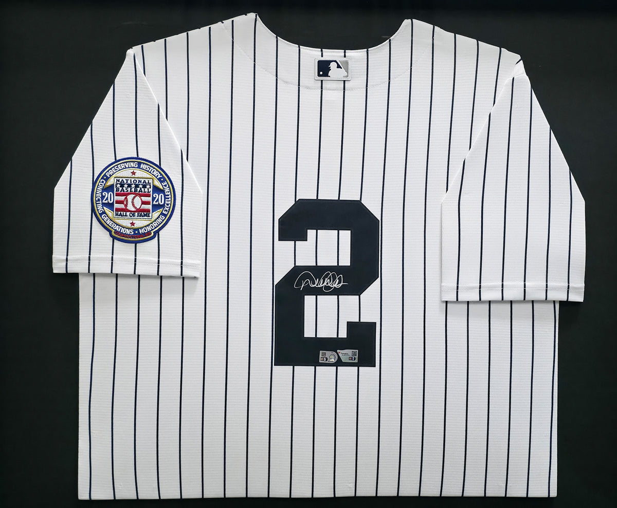 New York Yankees Derek Jeter Autographed Framed White Nike 2020 Hall of Fame Patch Jersey Fanatics Holo #GL68115672