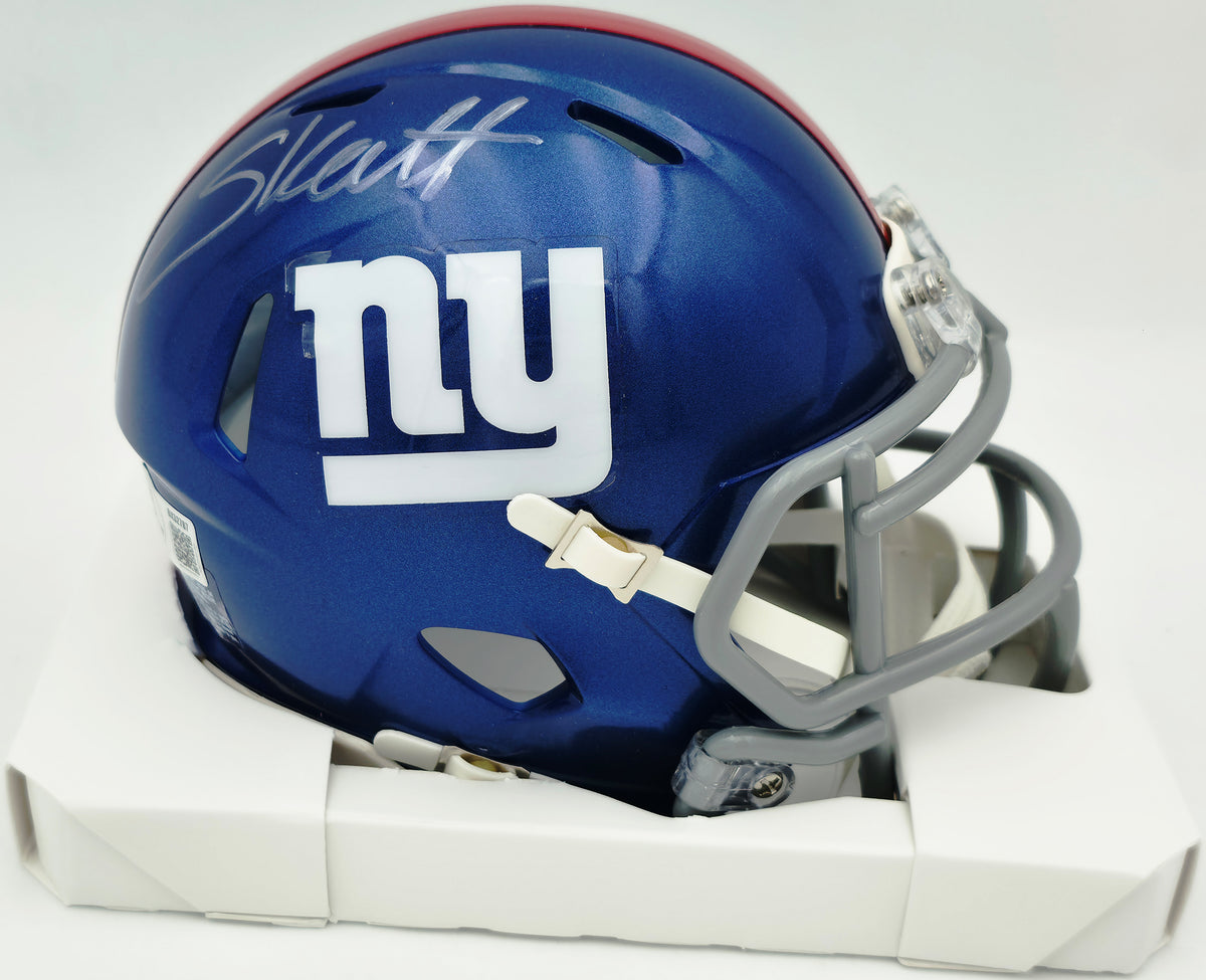 Cam Skattebo Autographed New York Giants Blue Speed Mini Helmet Beckett BAS QR #BX32787
