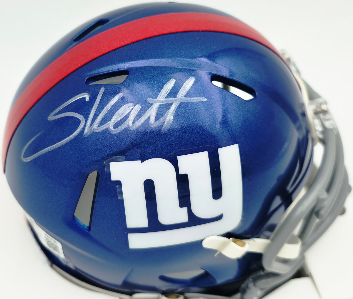 Cam Skattebo Autographed New York Giants Blue Speed Mini Helmet Beckett BAS QR #BX32787