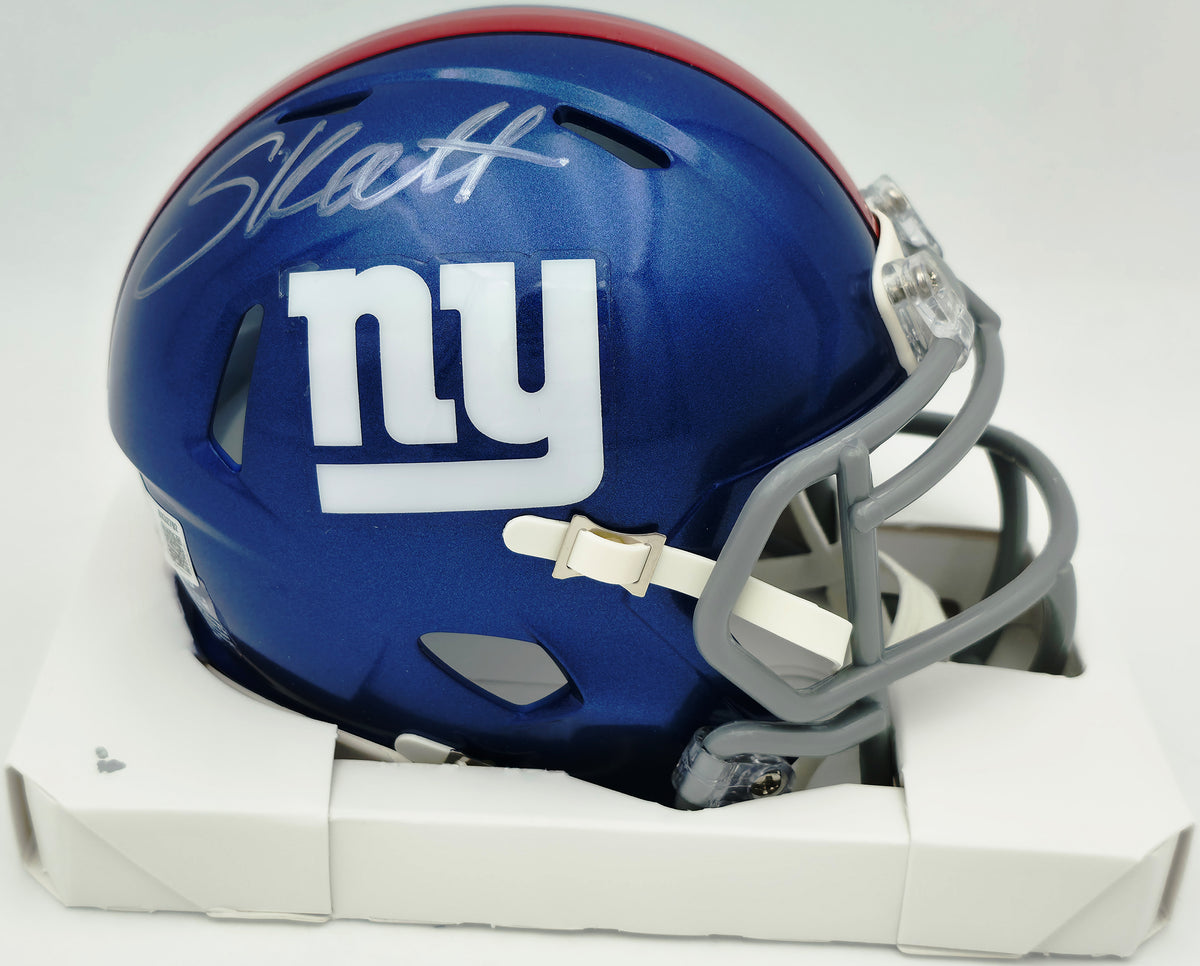 Cam Skattebo Autographed New York Giants Blue Speed Mini Helmet Beckett BAS QR #BX32792
