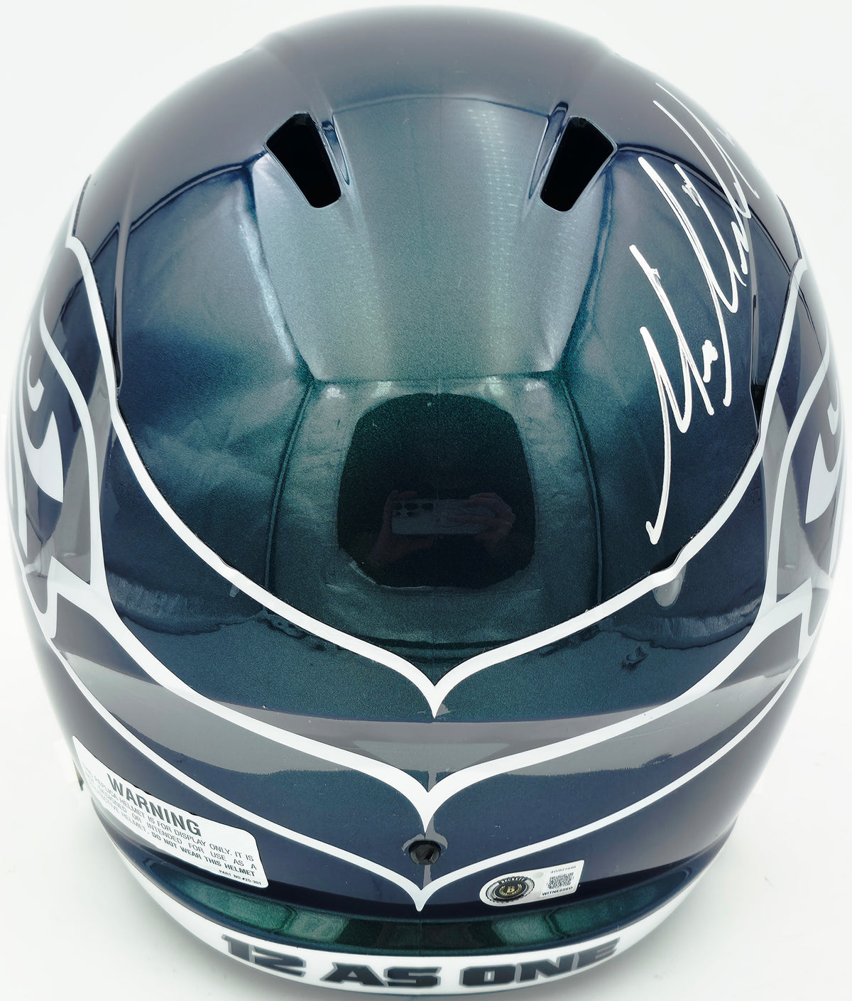Mike Macdonald Autographed Seattle Seahawks Rivalries Full Size Speed Replica Helmet "We Did Not Care" (Smudged) Beckett BAS Witness #4W801946
