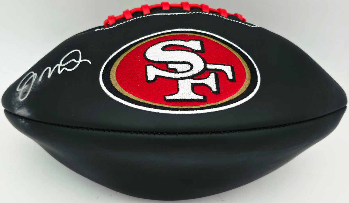 Joe Montana Autographed Official Rawlings Black Football San Francisco 49ers (Flat, Smudged) Beckett BAS #WA82175