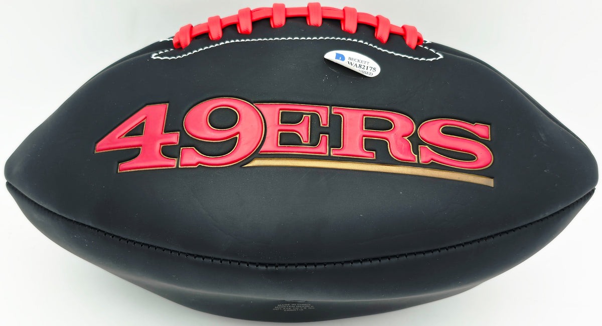 Joe Montana Autographed Official Rawlings Black Football San Francisco 49ers (Flat, Smudged) Beckett BAS #WA82175
