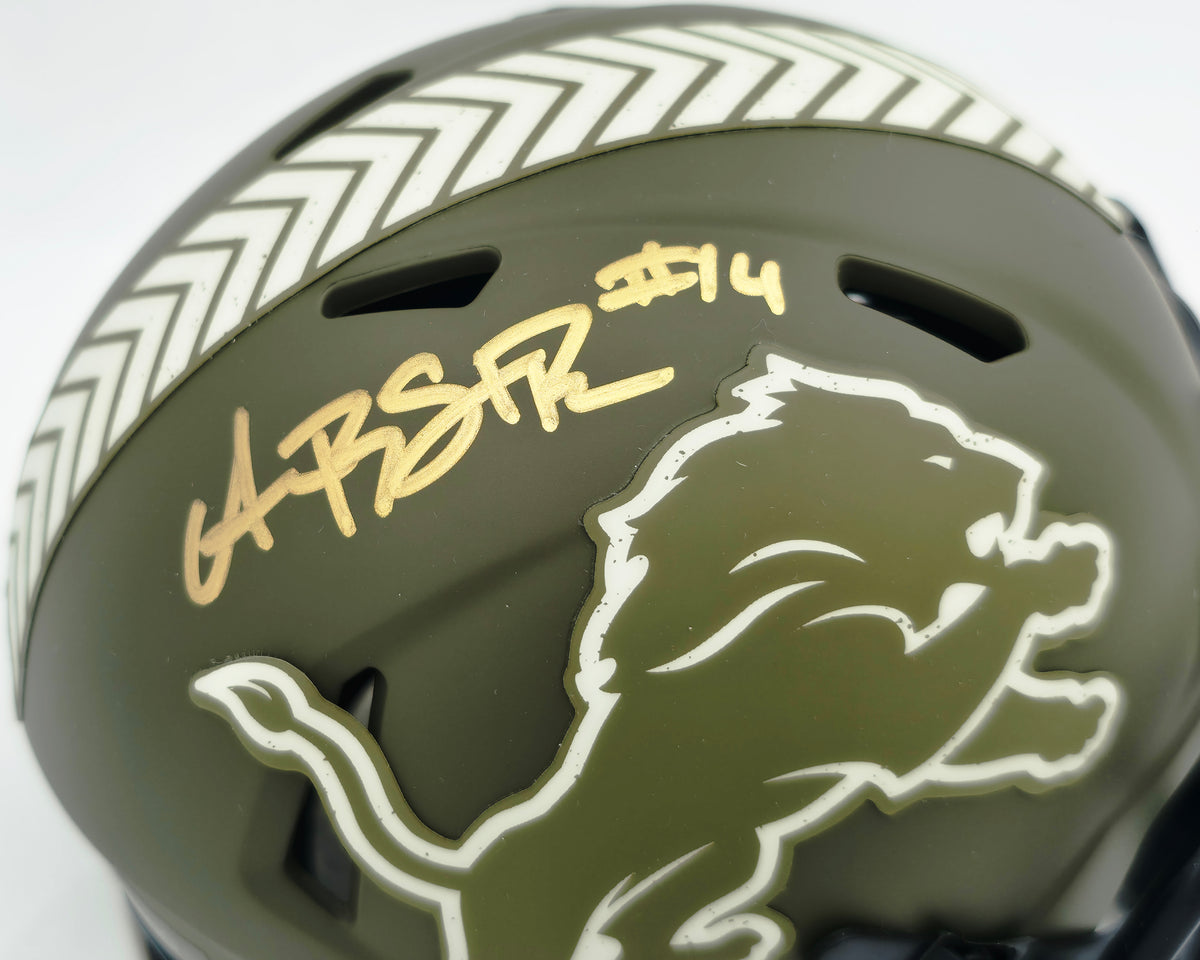 Amon-Ra St. Brown Autographed Detroit Lions Salute to Service Speed Mini Helmet Beckett BAS Witness #W350971