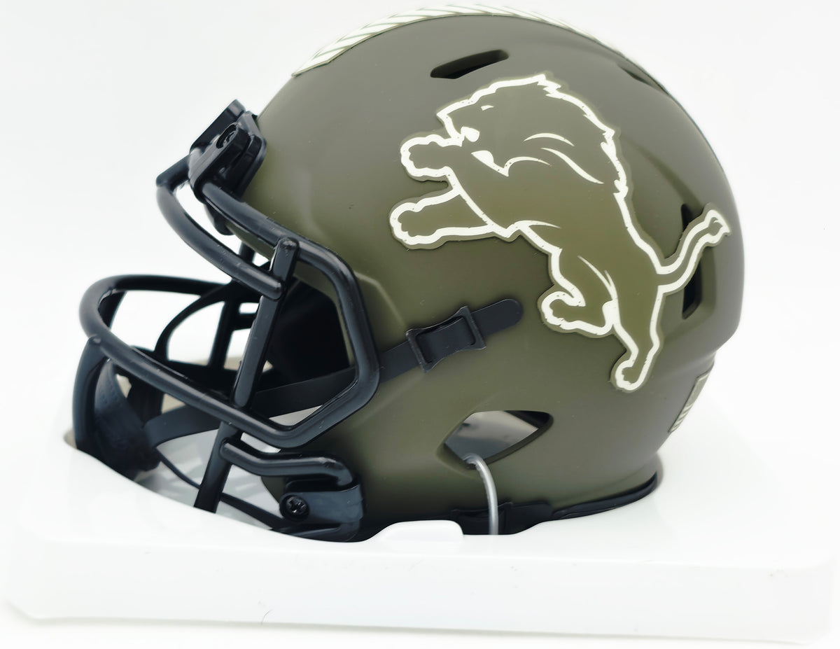 Amon-Ra St. Brown Autographed Detroit Lions Salute to Service Speed Mini Helmet Beckett BAS Witness #W350971