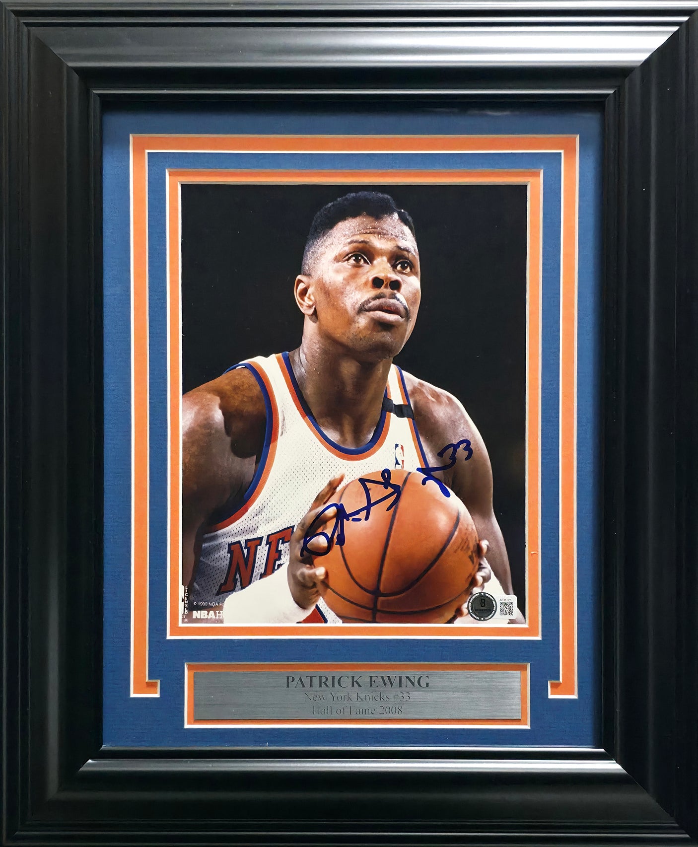 Patrick Ewing Autographed Framed 8x10 Photo New York Knicks Beckett BAS QR #AE31721