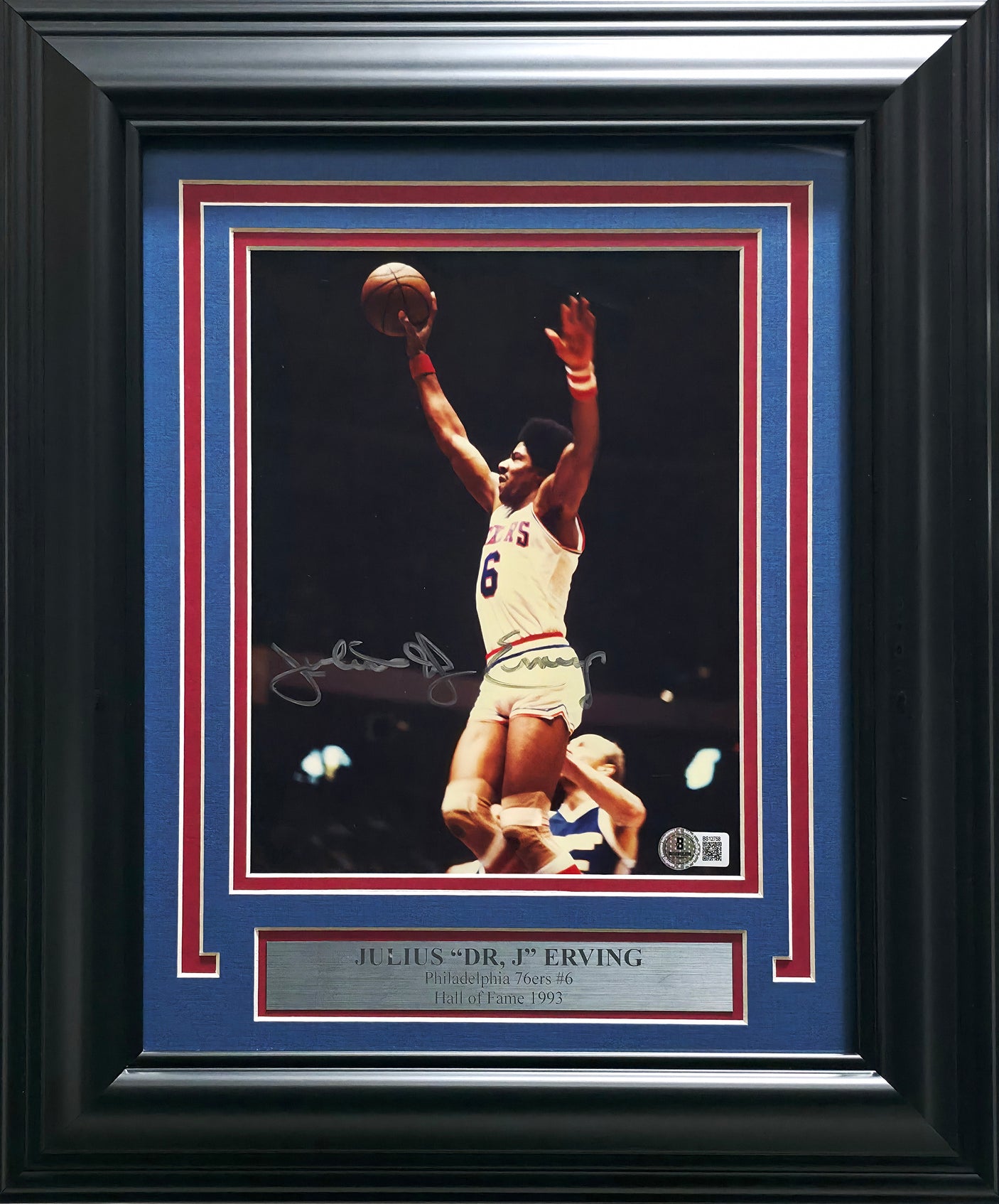 Julius "Dr. J" Erving Autographed Framed 8x10 Photo Philadelphia 76ers Beckett BAS #BS12758
