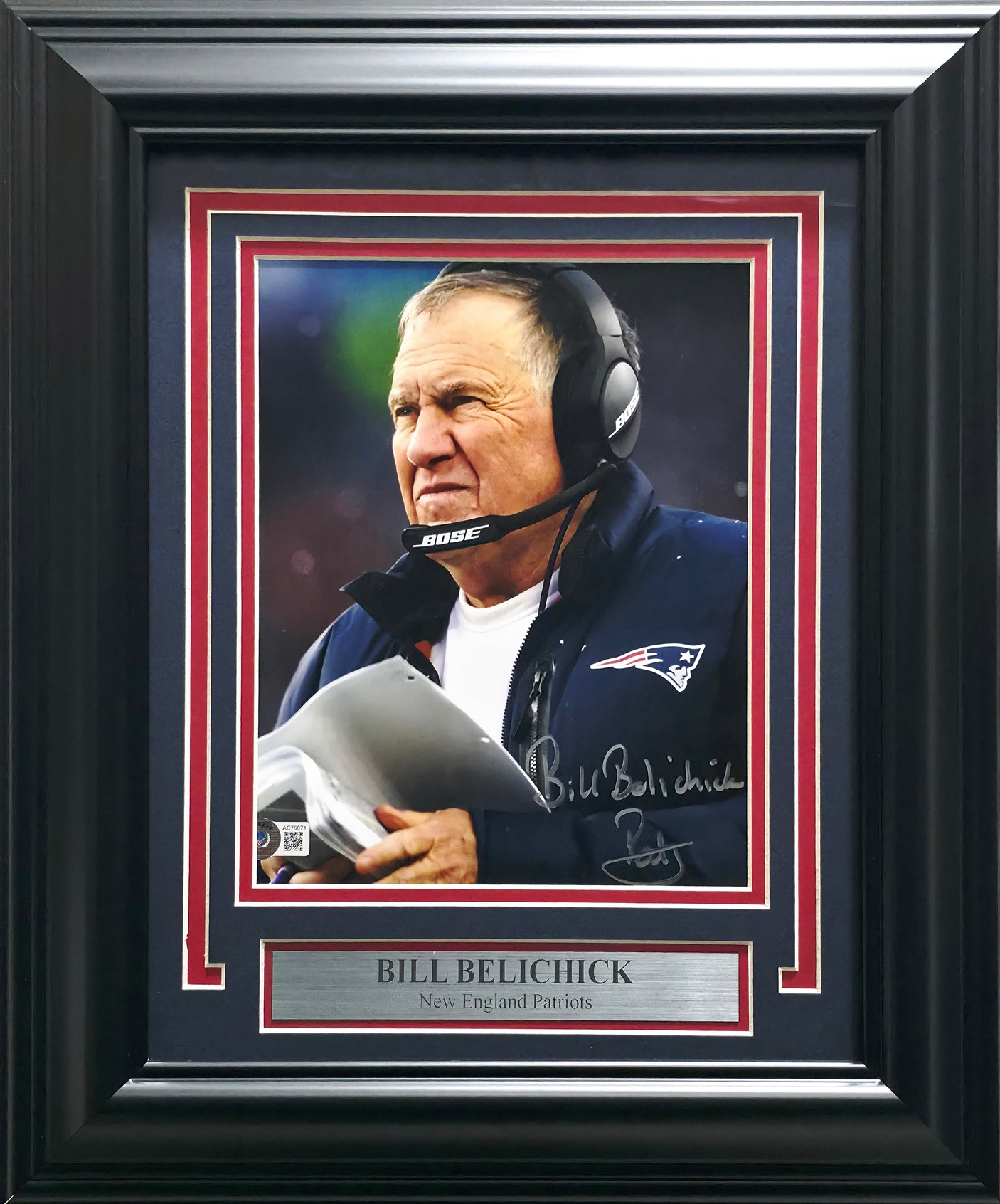 Bill Belichick Autographed Framed 8x10 Photo New England Patriots "Pats" Beckett BAS QR #AC76071