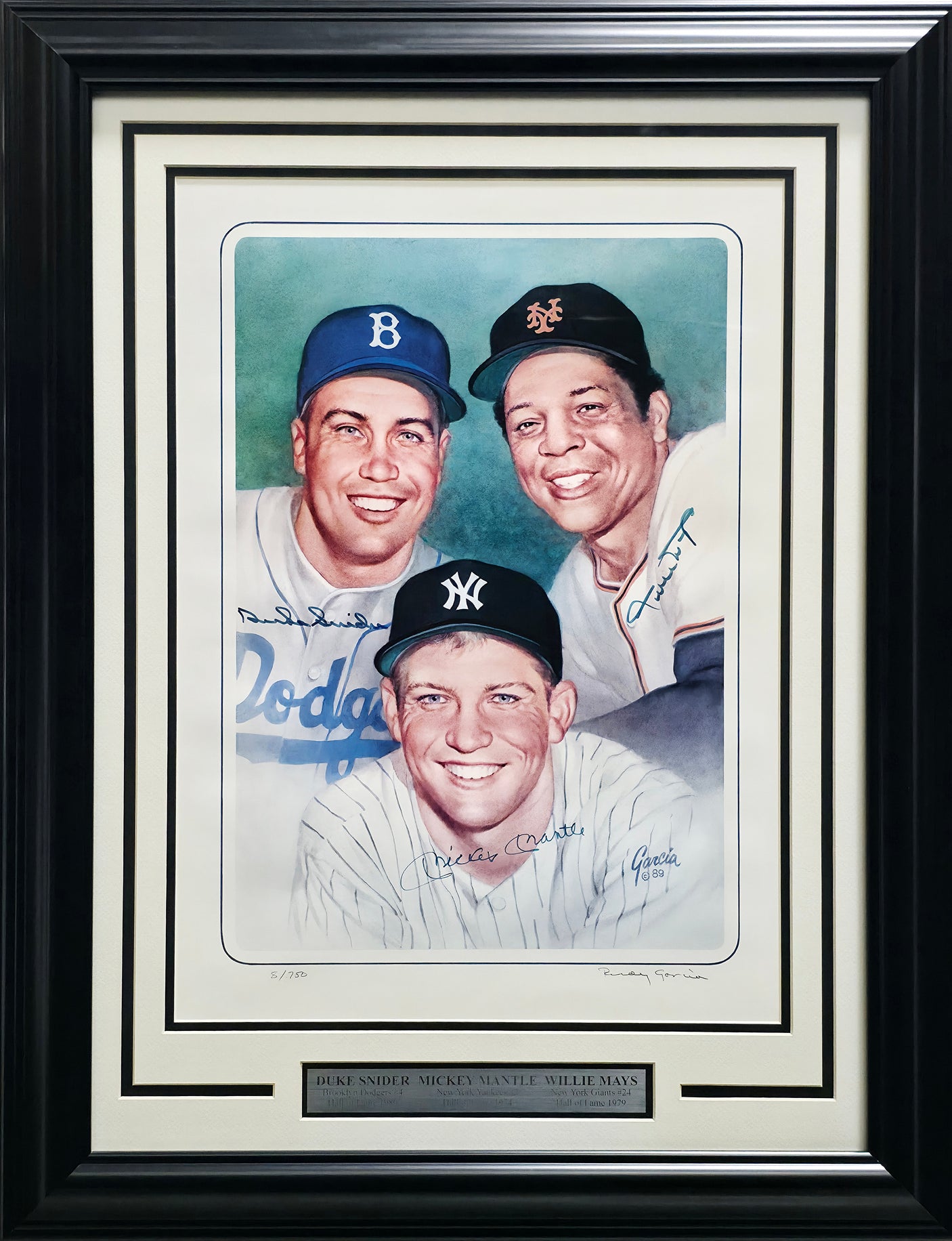 Mickey Mantle, Willie Mays & Duke Snider Autographed Framed 14x20 Lithograph Photo (With Artist Proof) #8/750 PSA/DNA #T00049