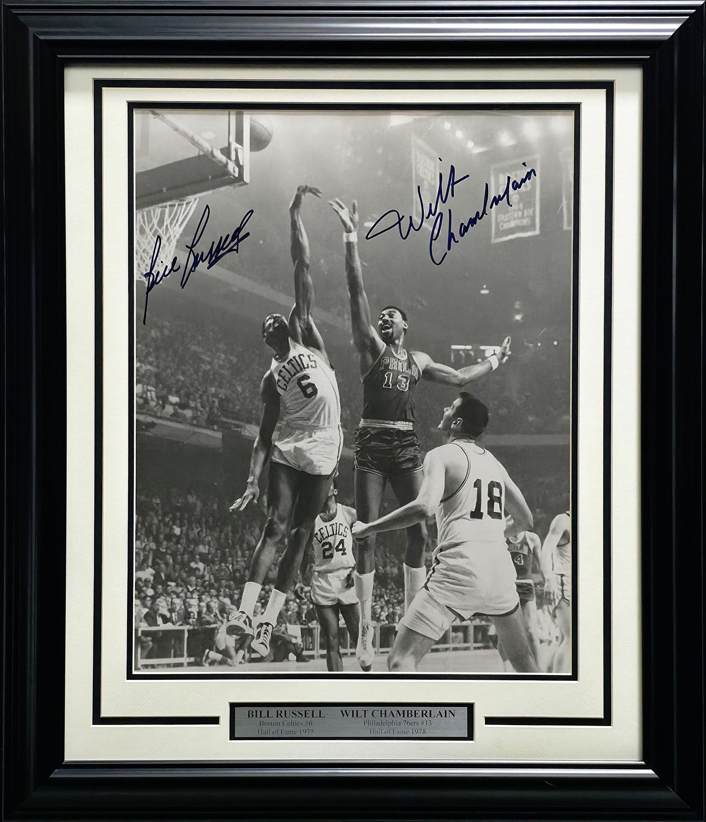 Wilt Chamberlain & Bill Russell Autographed Framed 16x20 Photo Beckett BAS #AE16663