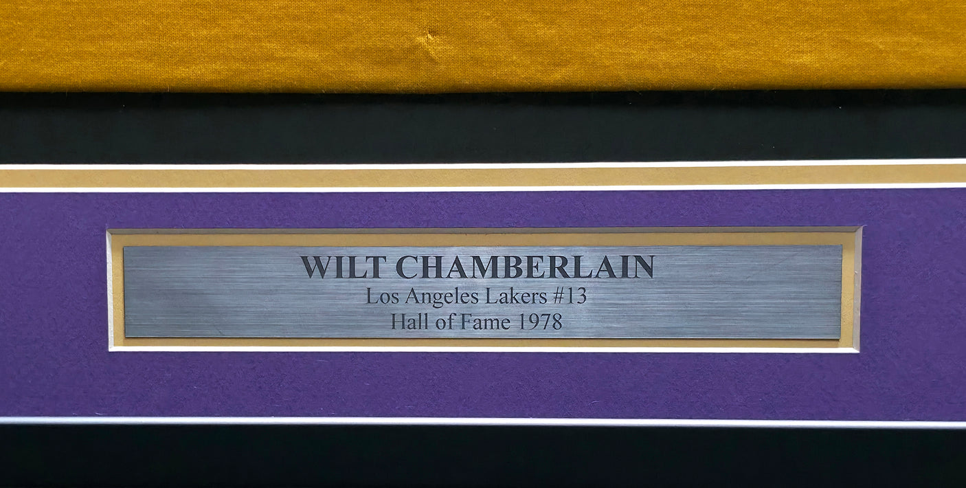 Los Angeles Lakers Wilt Chamberlain Autographed Framed Gold Jersey JSA #ZZ42005
