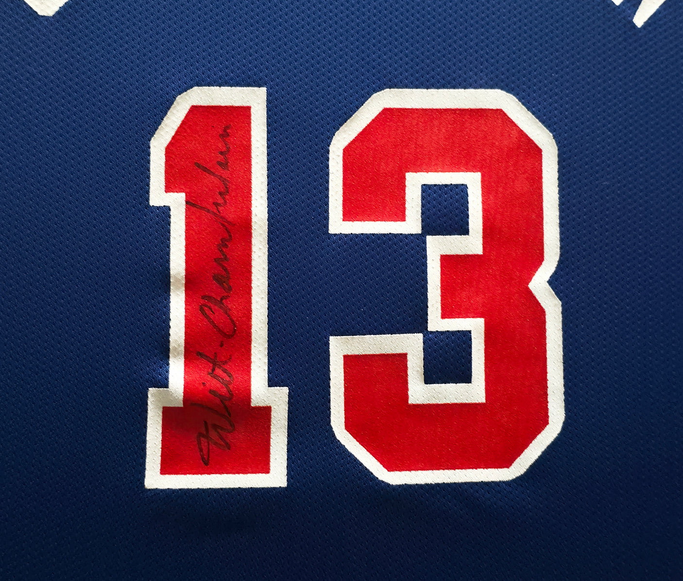 Philadelphia 76ers Wilt Chamberlain Autographed Framed Blue Jersey JSA #ZZ13989