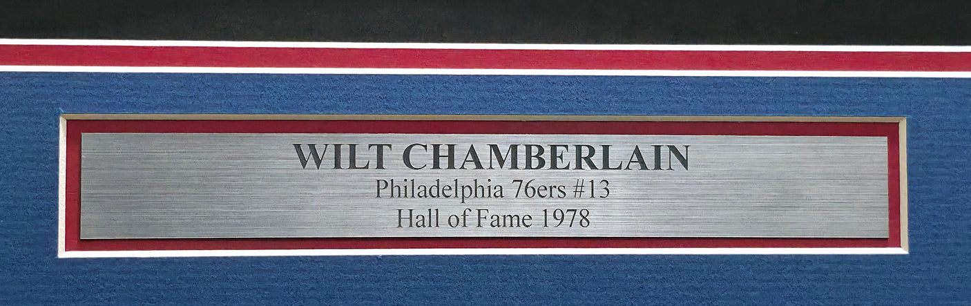 Philadelphia 76ers Wilt Chamberlain Autographed Framed Blue Jersey JSA #ZZ13989