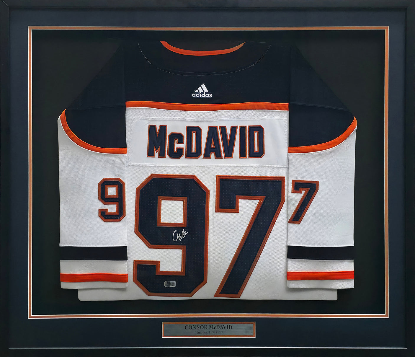 Edmonton Oilers Connor McDavid Autographed Framed White Adidas Jersey Beckett BAS QR #AE02767