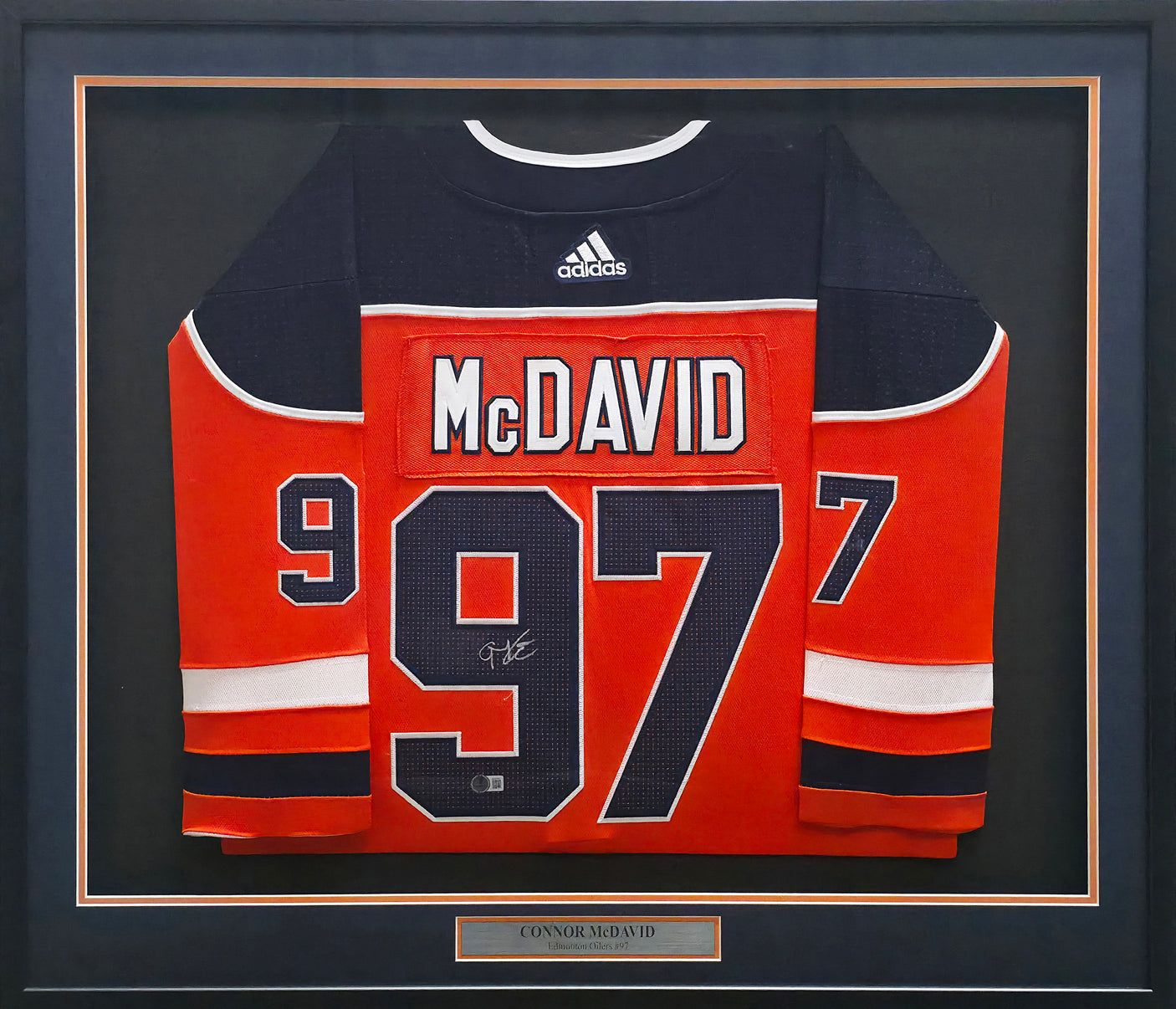 Edmonton Oilers Connor McDavid Autographed Framed Orange Adidas Jersey Beckett BAS QR #AE02766