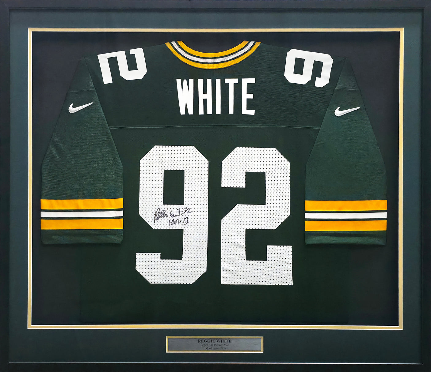Green Bay Packers Reggie White Autographed Framed Green Nike Jersey Beckett BAS #AE19732