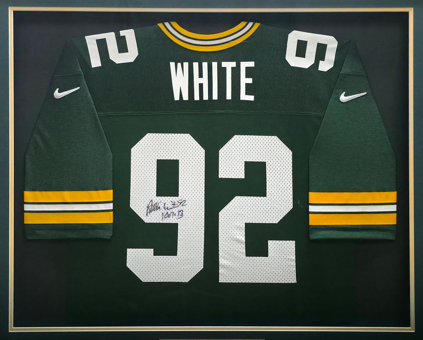 Green Bay Packers Reggie White Autographed Framed Green Nike Jersey Beckett BAS #AE19732