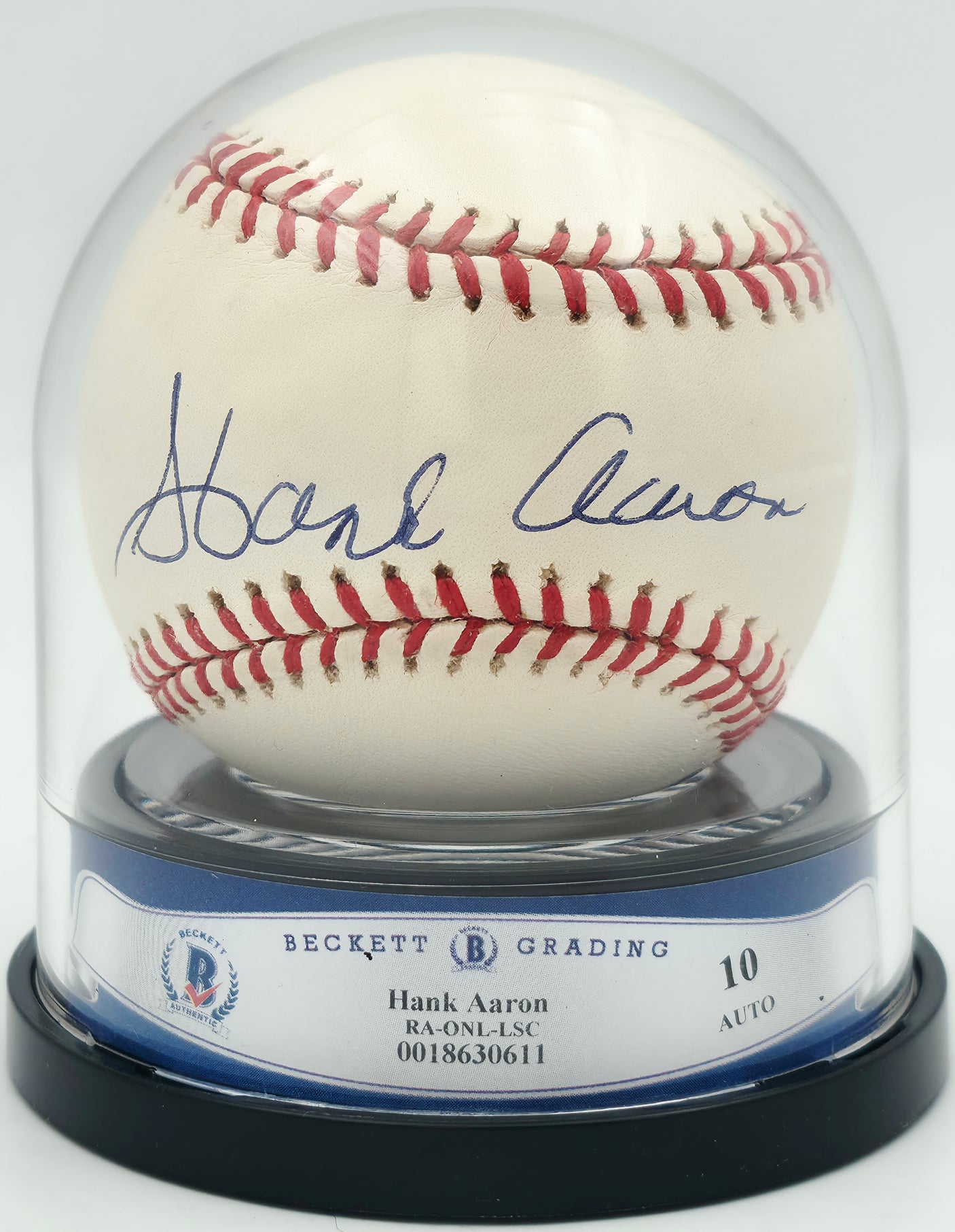 Hank Aaron Autographed Official NL Baseball Atlanta Braves Auto Grade Gem Mint 10 Beckett BAS #18630611