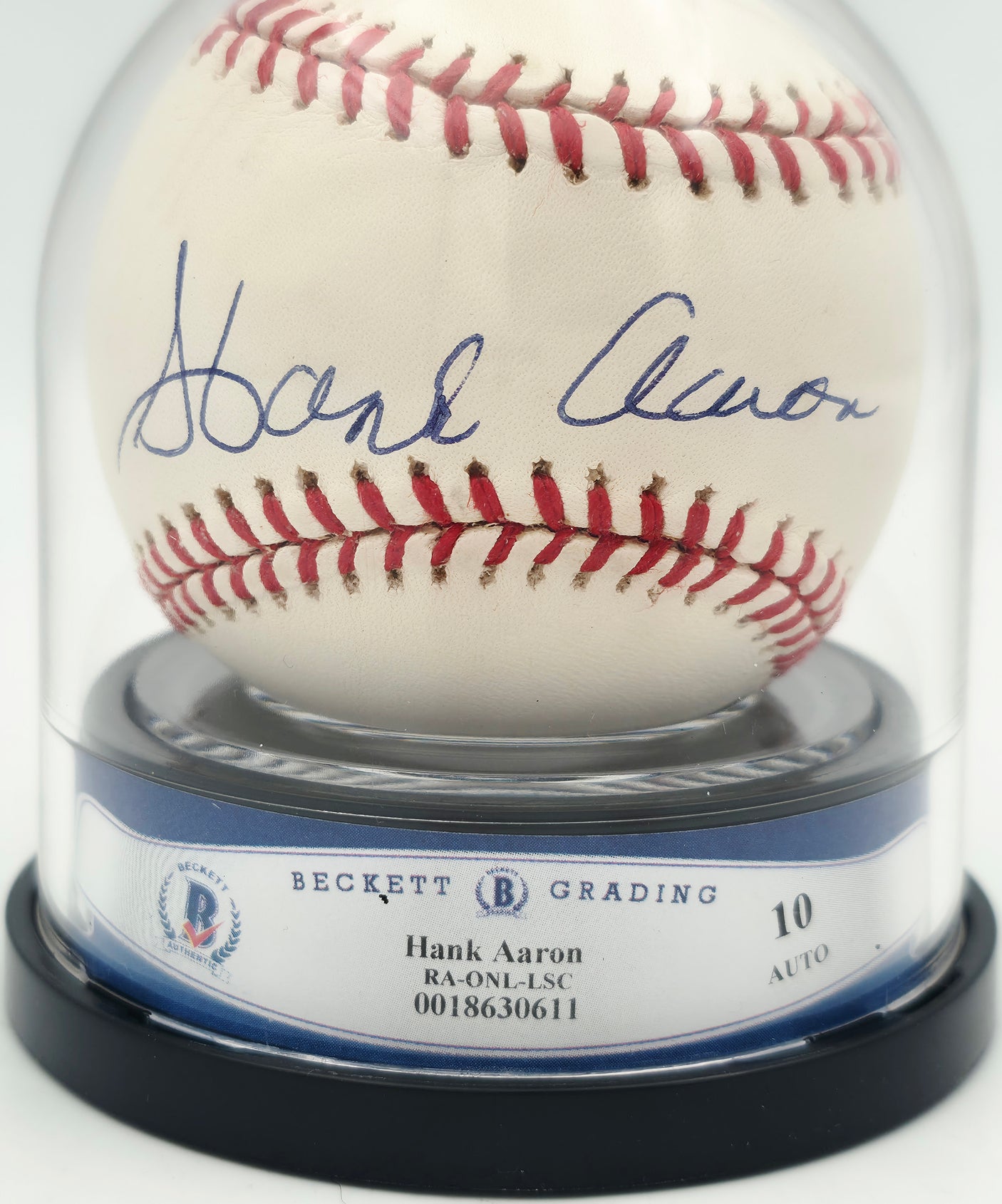Hank Aaron Autographed Official NL Baseball Atlanta Braves Auto Grade Gem Mint 10 Beckett BAS #18630611