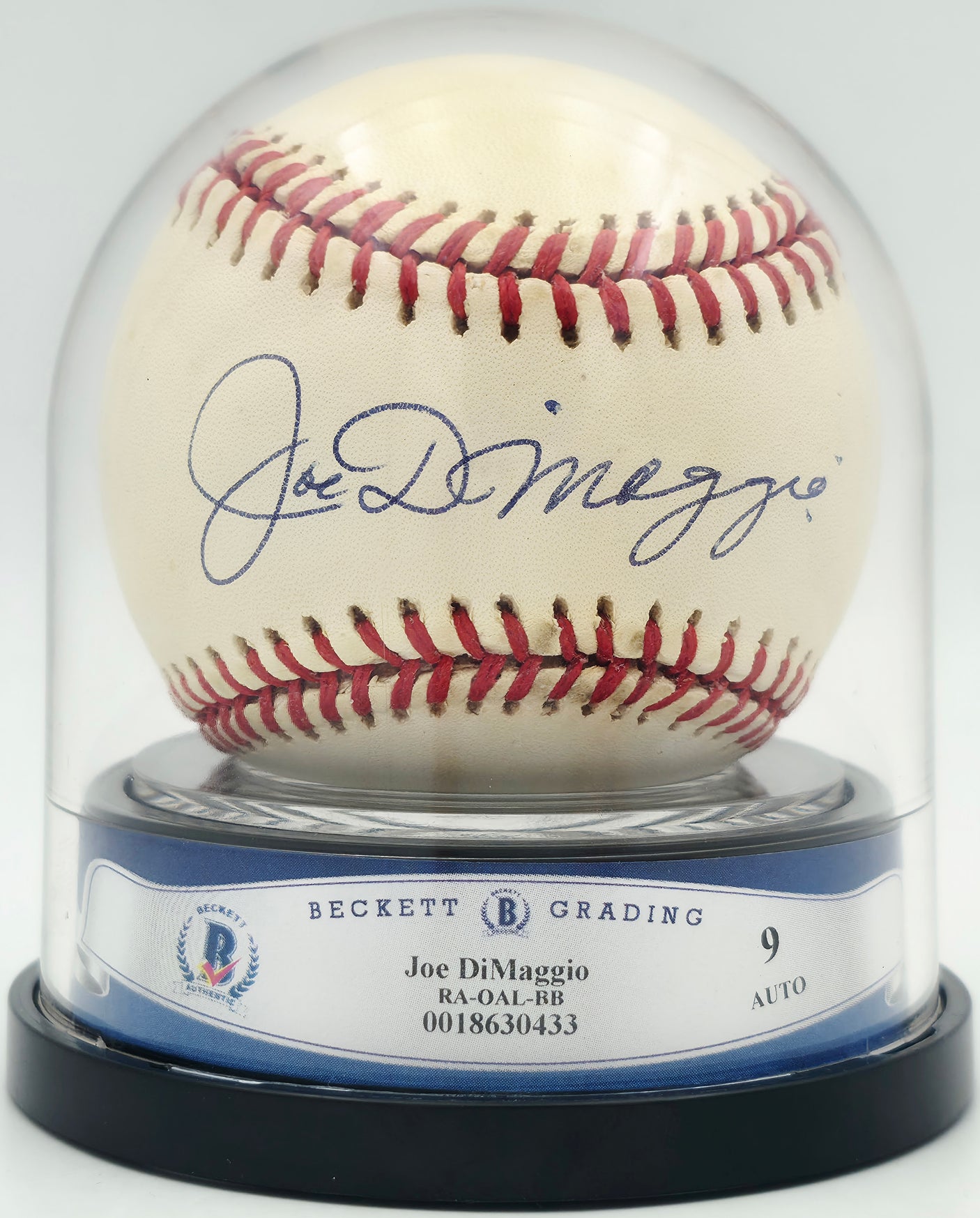 Joe DiMaggio Autographed Official AL Baseball New York Yankees Auto Grade Mint 9 Beckett BAS #18630433