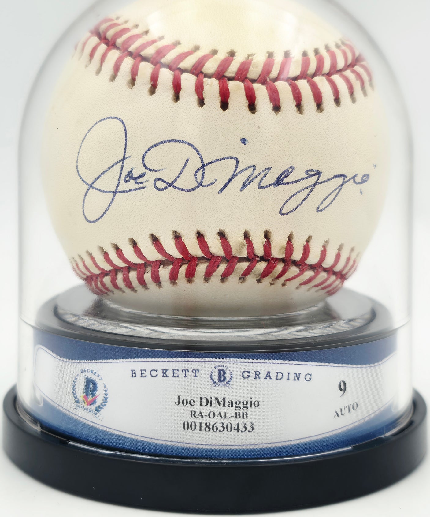 Joe DiMaggio Autographed Official AL Baseball New York Yankees Auto Grade Mint 9 Beckett BAS #18630433