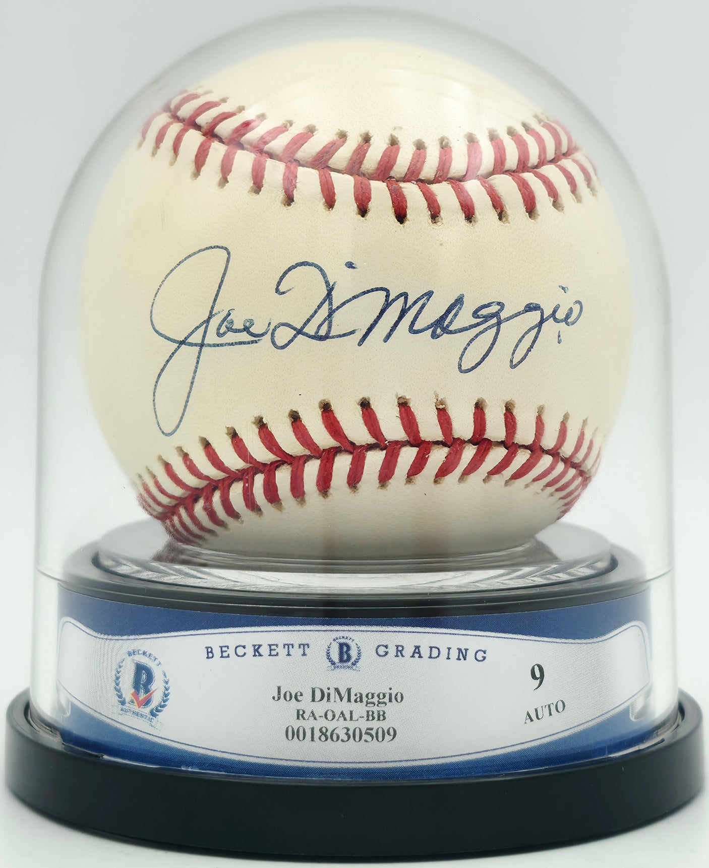 Joe DiMaggio Autographed Official AL Baseball New York Yankees Auto Grade Mint 9 Beckett BAS #18630509