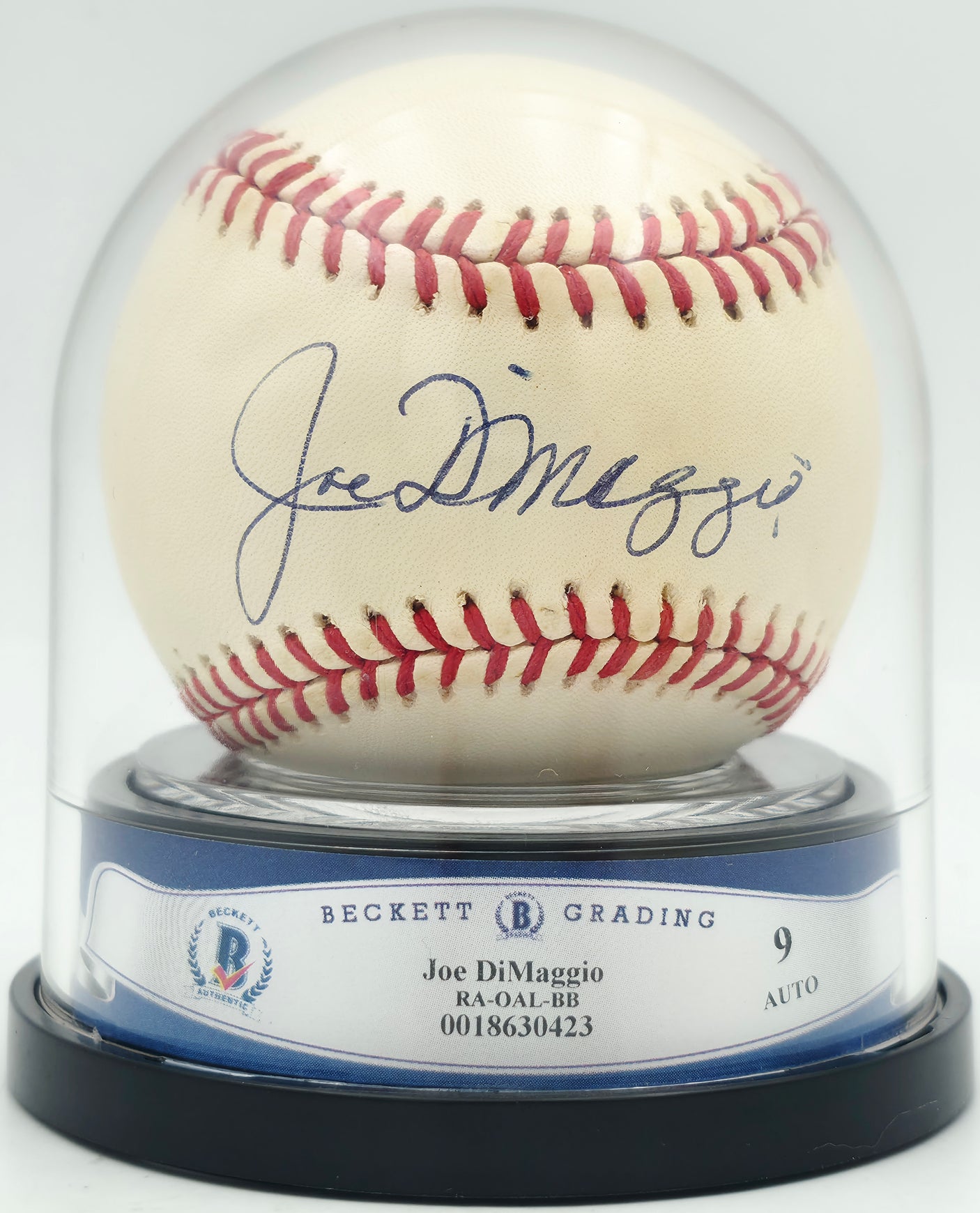Joe DiMaggio Autographed Official AL Baseball New York Yankees Auto Grade Mint 9 Beckett BAS #18630423