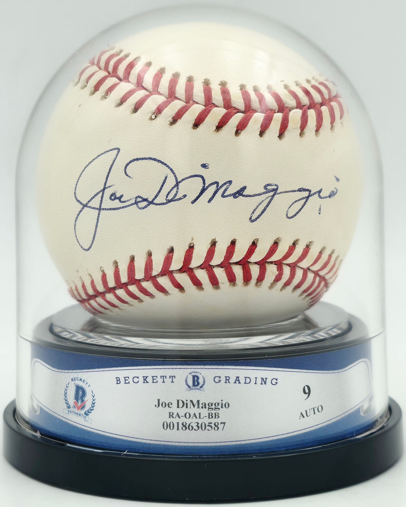 Joe DiMaggio Autographed Official AL Baseball New York Yankees Auto Grade Mint 9 Beckett BAS #18630587