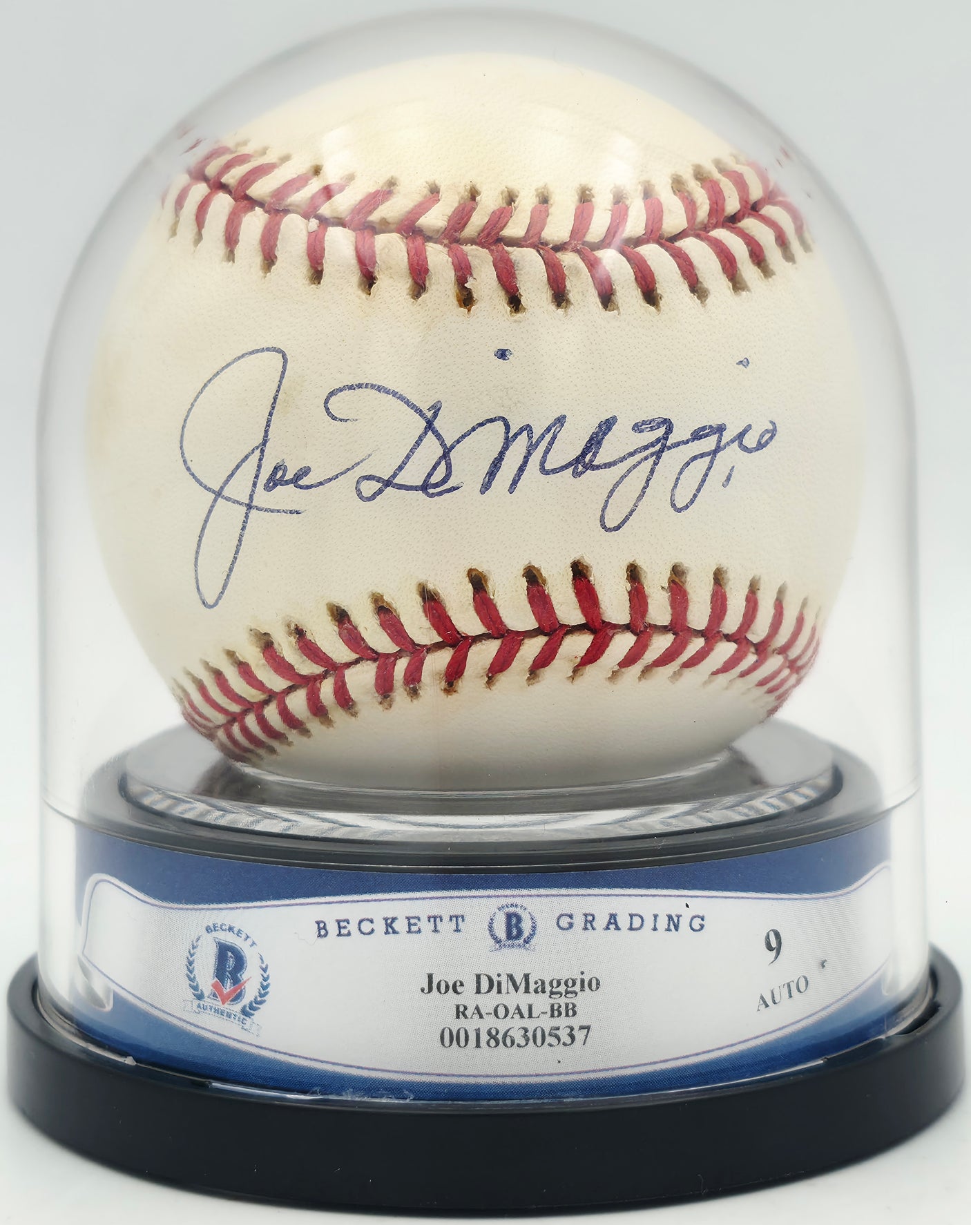 Joe DiMaggio Autographed Official AL Baseball New York Yankees Auto Grade Mint 9 Beckett BAS #18630537