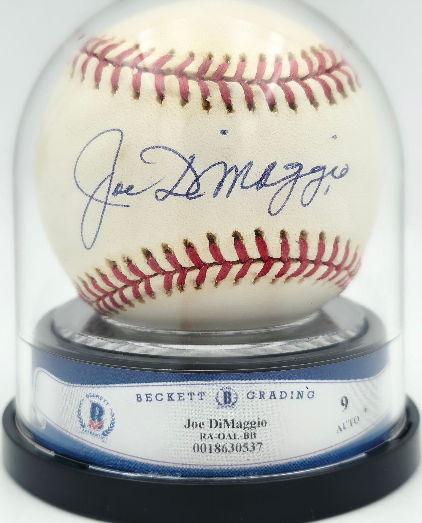Joe DiMaggio Autographed Official AL Baseball New York Yankees Auto Grade Mint 9 Beckett BAS #18630537