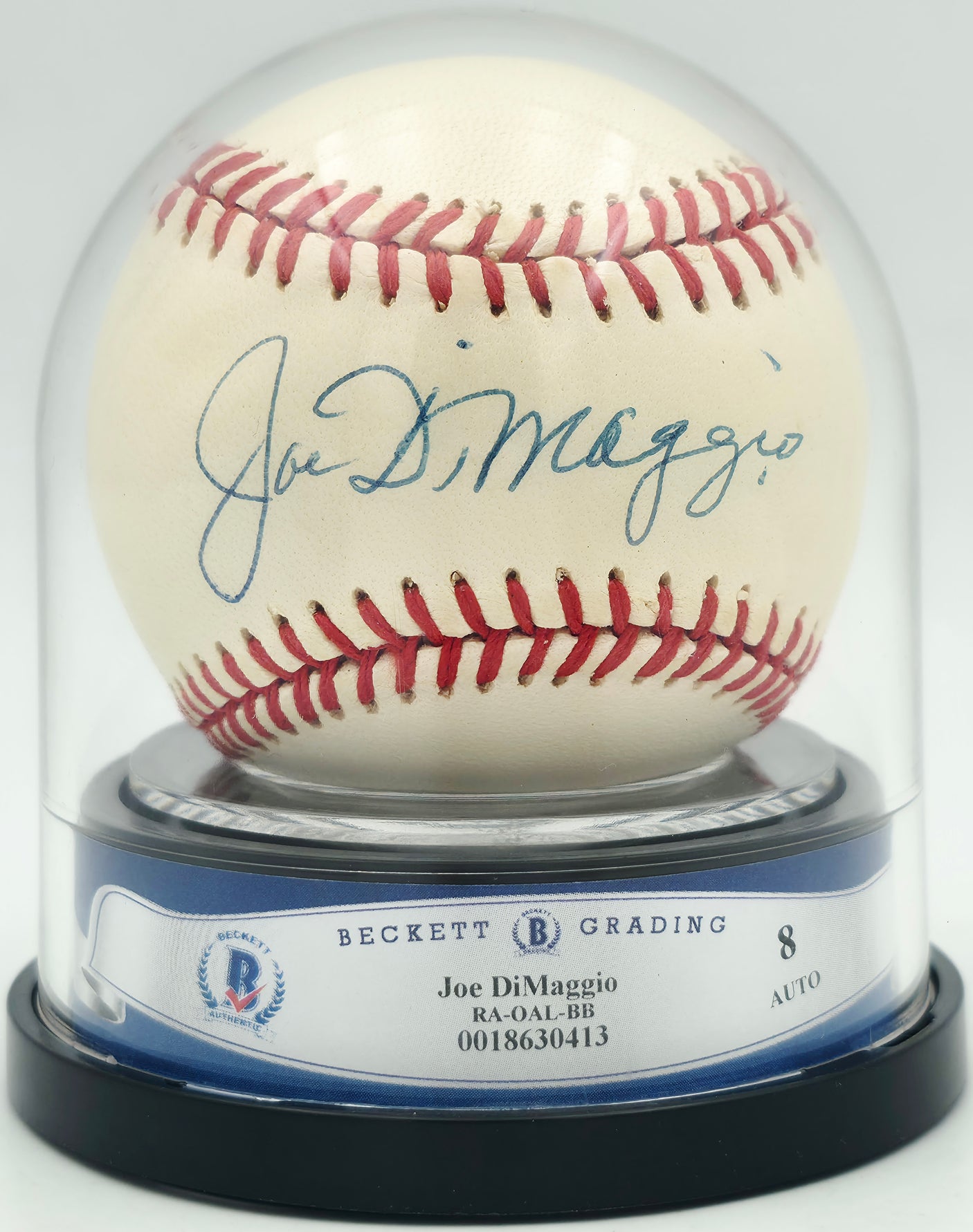 Joe DiMaggio Autographed Official AL Baseball New York Yankees Auto Grade Near Mint/Mint 8 Beckett BAS #18630413